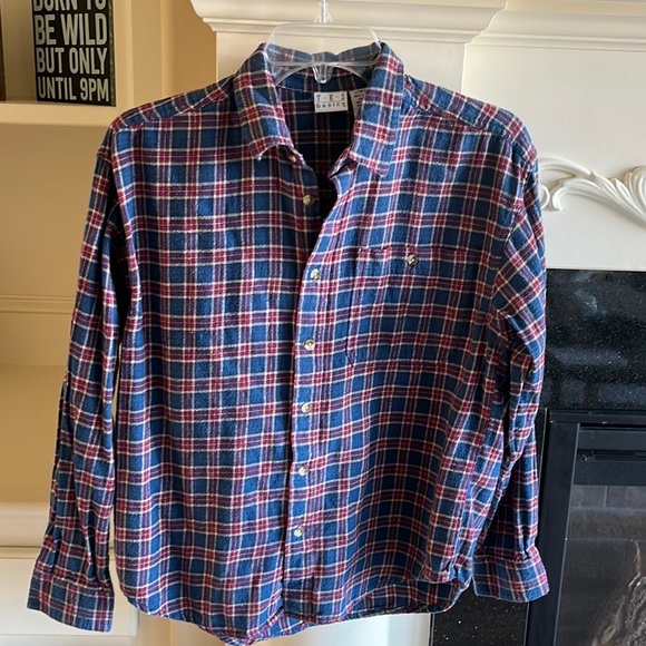 Flannel Shirt Button Down Front Blue Plaid Boys Large 14 16 - Picture 5 of 9